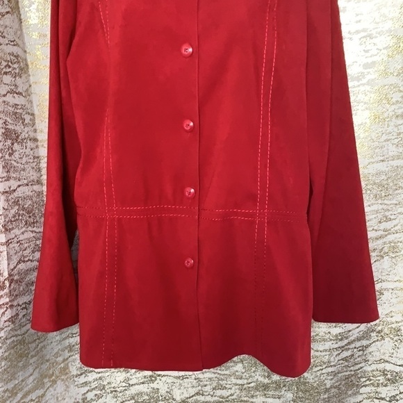 Vintage 🧚‍♀️Tradition Hot Red Long Sleeve Button Up Shirt Blouse Size M - Picture 4 of 11